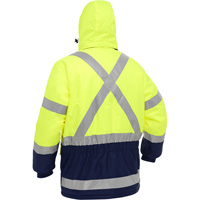 Manteau pour le froid extr&ecirc;me avec bas bleu marin et X au dos Bisley, Polyester, Jaune lime haute visibilit&eacute;, Petit Groupe Generik