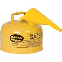 Safety Can for Diesel with Funnel, Type I, Galvanized Steel, 2.5 US gal., Yellow, FM Approved/UL/ULC Listed Groupe Generik