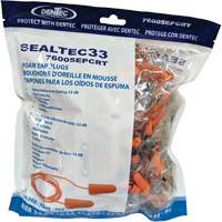 Bouchons d'oreilles coniques jetables en mousse de PU orange SEALTEC33, Vrac - Sac en poly, Avec cordon Groupe Generik