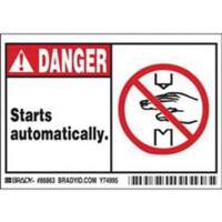 Enseigne Danger Starts Automatically, 3-1/2" x 5", Polyester, Anglais avec pictogramme Groupe Generik