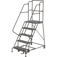 Escabeaux roulants &agrave; dessus profond, 5 marches, Largeur de la marche 24", Hauteur de la plateforme 50", Acier Groupe Generik