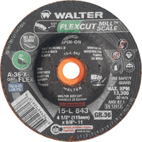 Meule FLEXCUT MILL SCALE, 4-1/2", 36 Grain, Oxyde d'aluminium, 5/8"-11, 13 300 Tr/min, Type 29 Groupe Generik
