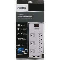 Limiteurs de surtension avec chargeur USB, 8 Prises, 2400 J, 1875 W, Cordon 6' Groupe Generik